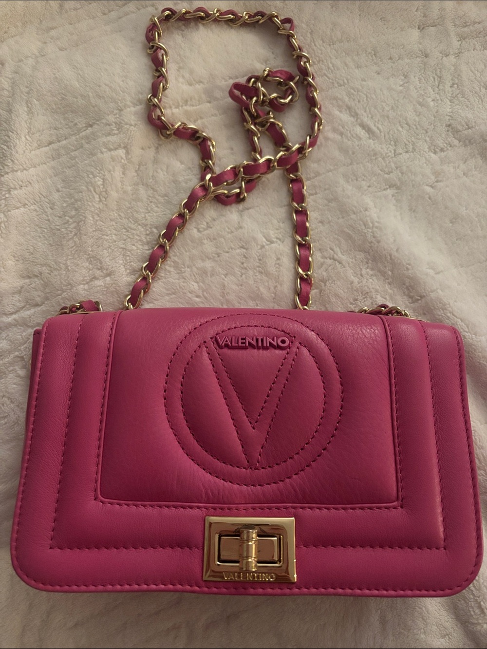 Valentino Hot Pink Quilted Leather Chain Crossbody Bag